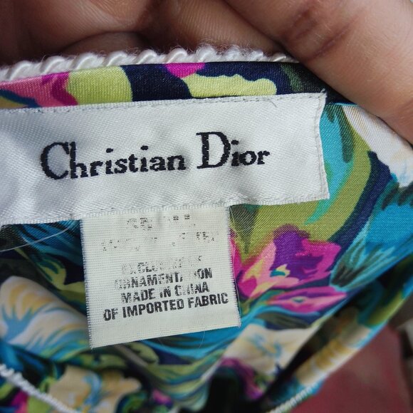 Vintage 90s Christian Dior Floral Tropical Cottagecore Satin Maxi Kaftan Dress - Picture 8 of 8